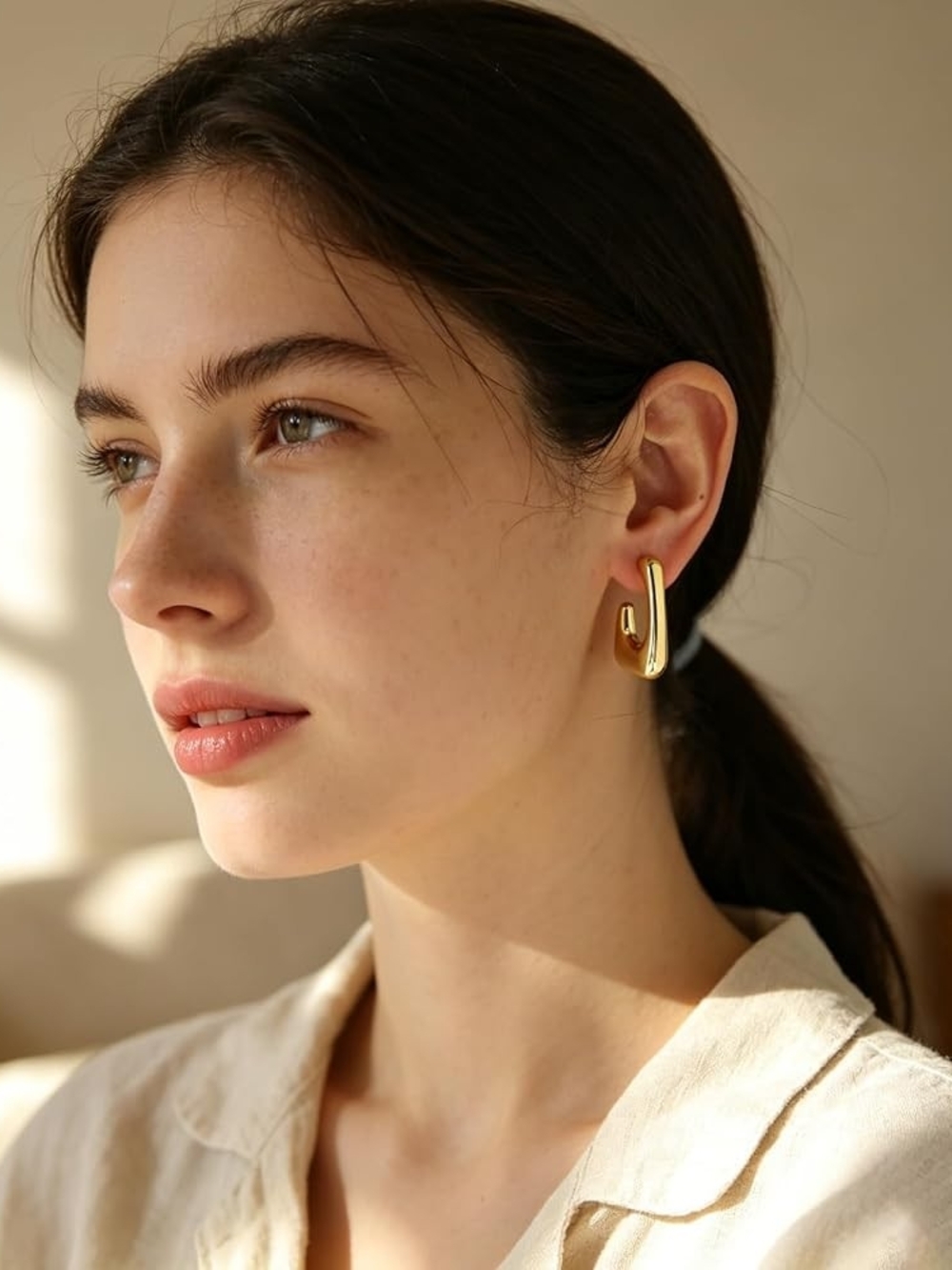 Gold Sculptural Square Hoop Earrings